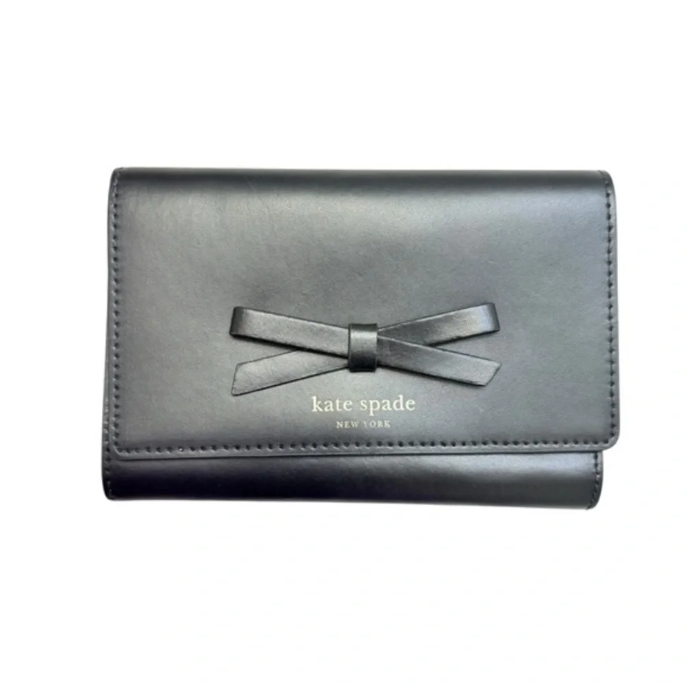 Kate Spade Black Leather Wallet with Bow Accent